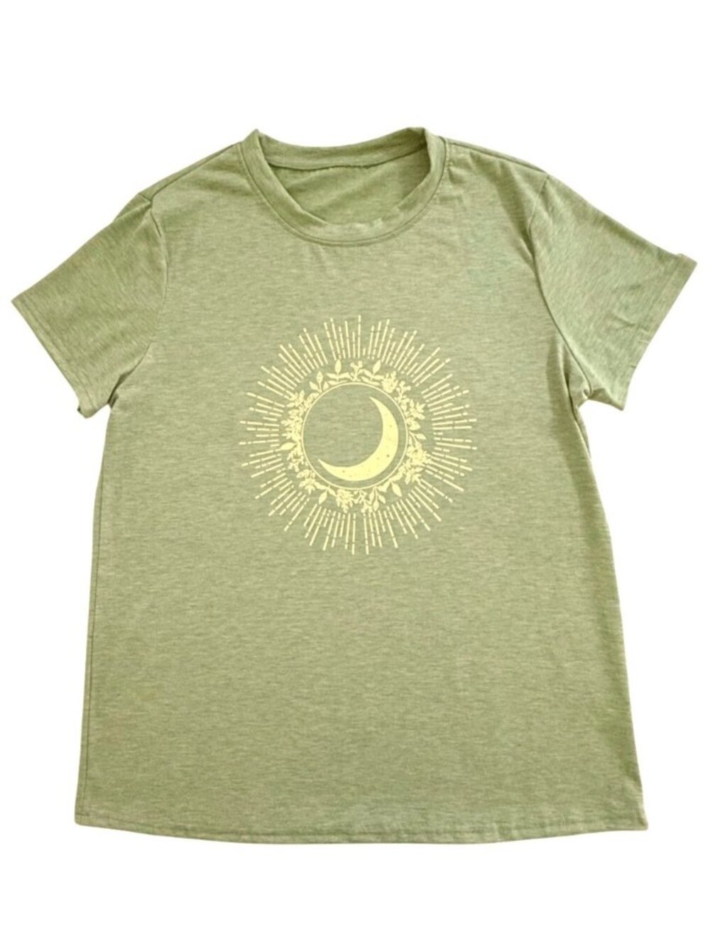 Green Graphic Tee Womens M Sun Moon Celestial Boho Spiritual Shirt